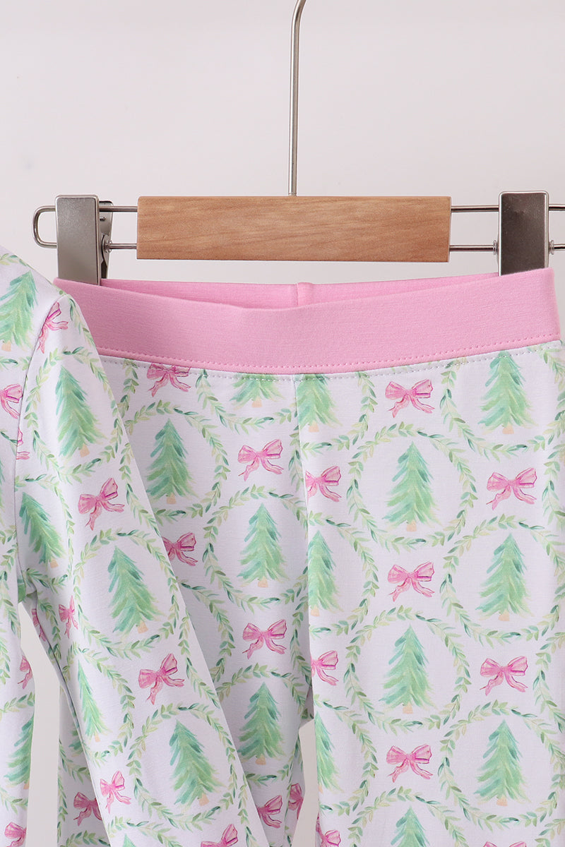 Pink christmas tree bamboo pajama set
