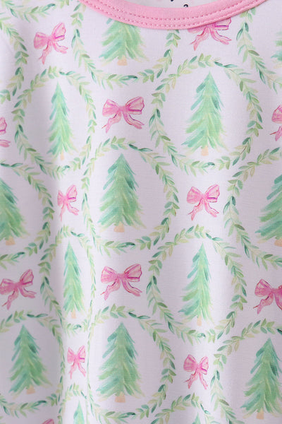 Pink christmas tree bamboo pajama set