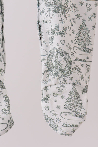 Green christmas tree print ruffle romper