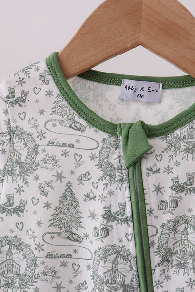 Green christmas tree print romper
