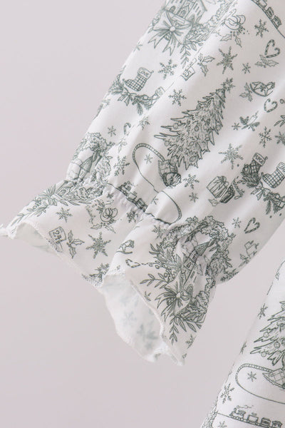 Green christmas tree print ruffle gown