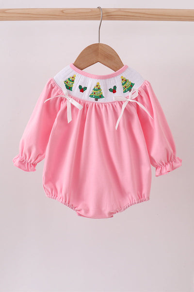Pink christmas tree smocked bubble