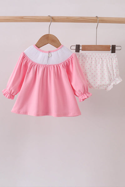 Pink christmas tree smocked bloomer set