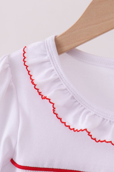White wreath smocked ruffle dress