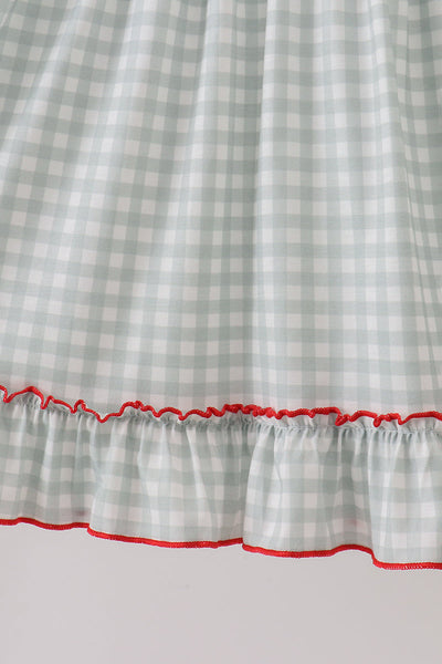 Sage ribbon bow gingham ruffle gown dress