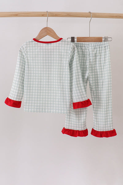 Sage gingham ruffle pajama set