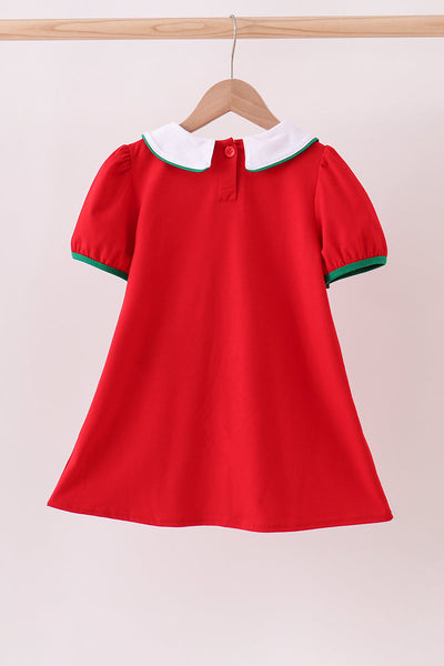 Red christmas tree applique dress