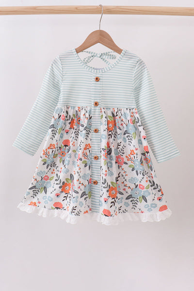 Mint floral stripe dress