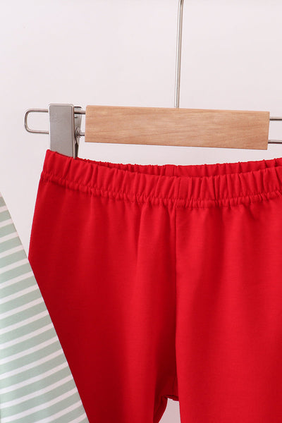 Green farm applique stripe ruffle pants set