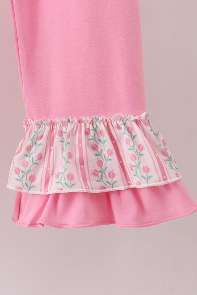 Floral tulip smocked ruffle pants set