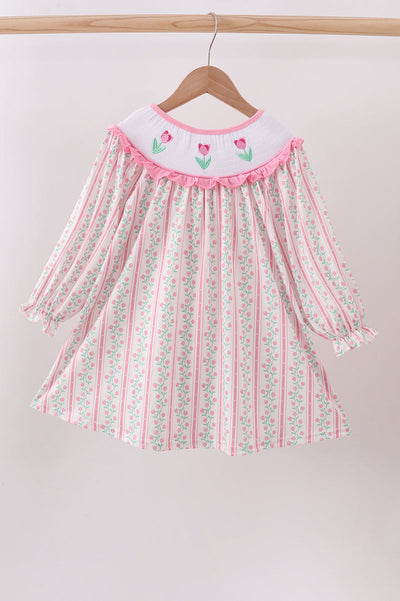 Floral tulip smocked ruffle dress
