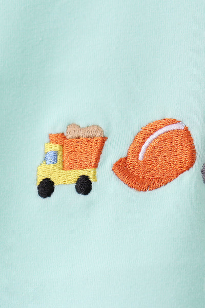 Green vehicle embroidery pants set