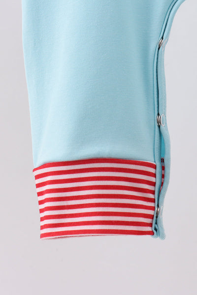 Blue vehicle emboridery romper