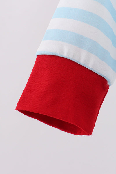 Blue character embroidery stripe romper