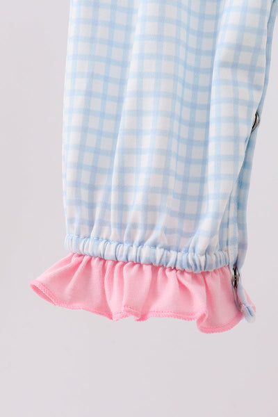 Blue animal smocked ruffle romper