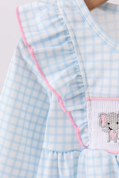 Blue animal smocked ruffle bloomer set