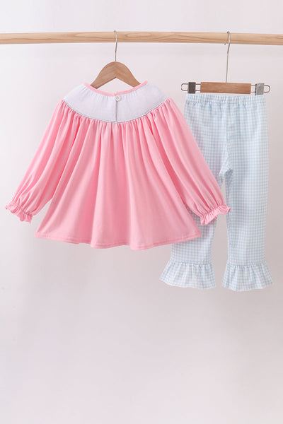Pink animal smocked ruffle pants set