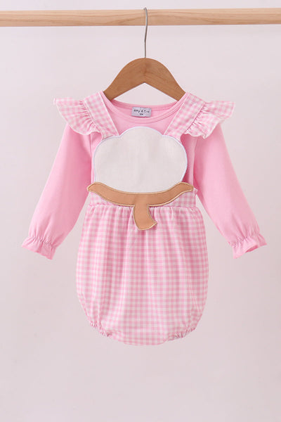 Pink cotton applique gingham 2pc set