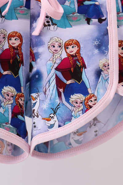 Blue frozen print bamboo shorts set