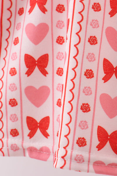 Red heart bow smocked bloomer set