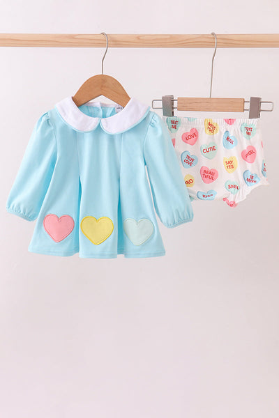 Blue heart applique bloomer set