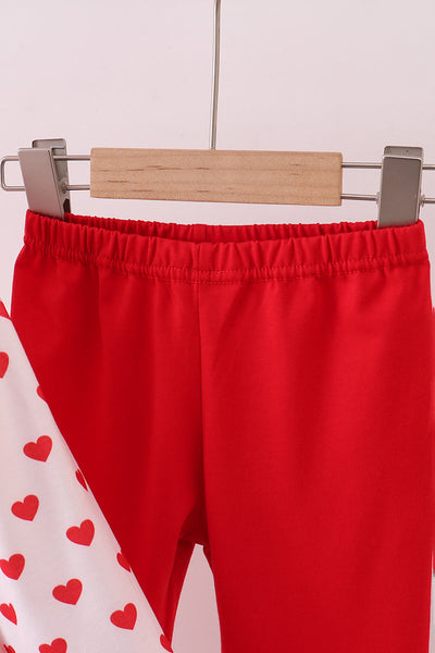 Red heart print ruffle pants set