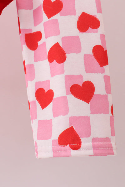 Red heart french knot ruffle pants set