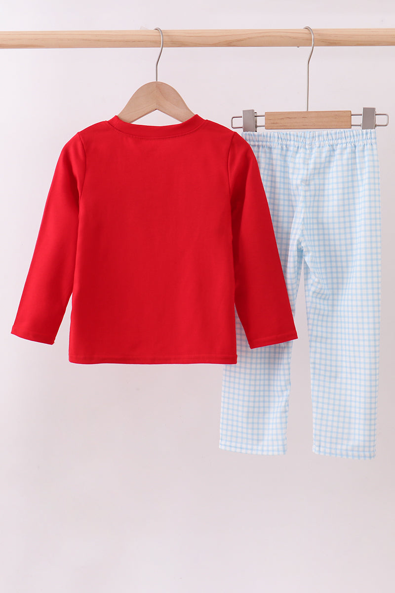 Red character embroidery pants set