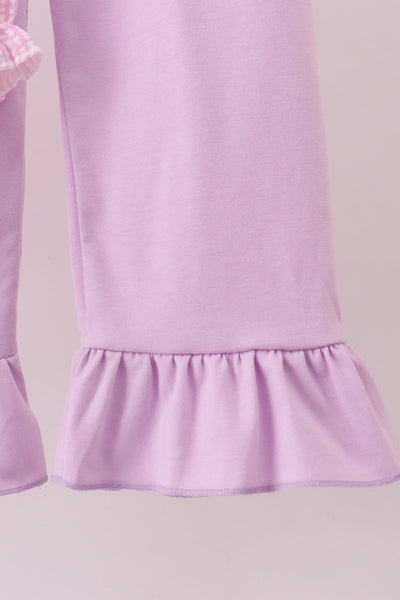 Pink puppy embroidery seersucker ruffle pants set