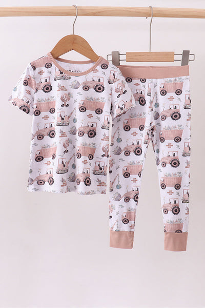 Khaki crane bamboo pajama pants set