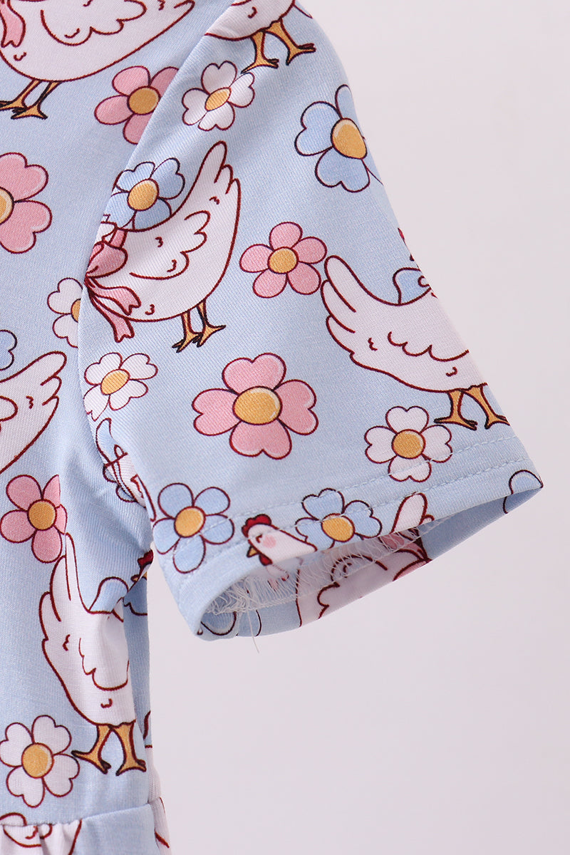 Blue chicken floral print pajama jumpsuit