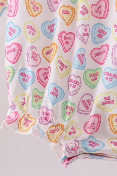 Purple heart print ruffle bubble