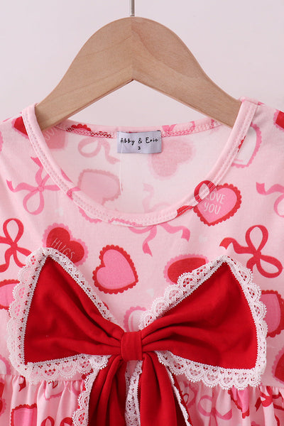 Red heart bow print pants set