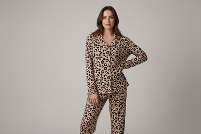Brown leopard bamboo mom pajama set